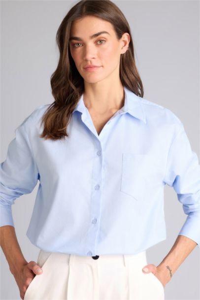 Oversıze Gömlek Yaka Oxford Uzun Kollu Gömlek