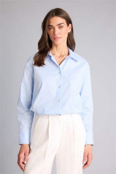 Oversıze Gömlek Yaka Oxford Uzun Kollu Gömlek