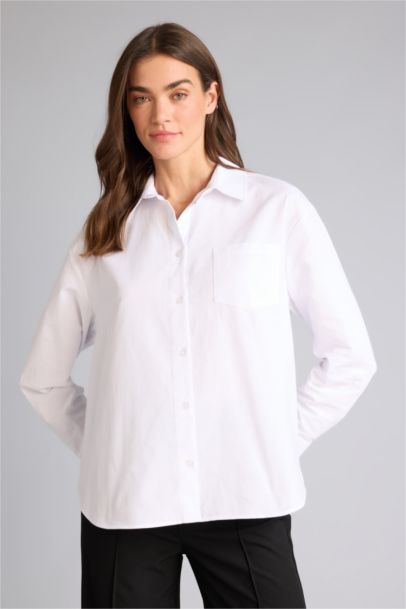 Oversıze Gömlek Yaka Oxford Uzun Kollu Gömlek
