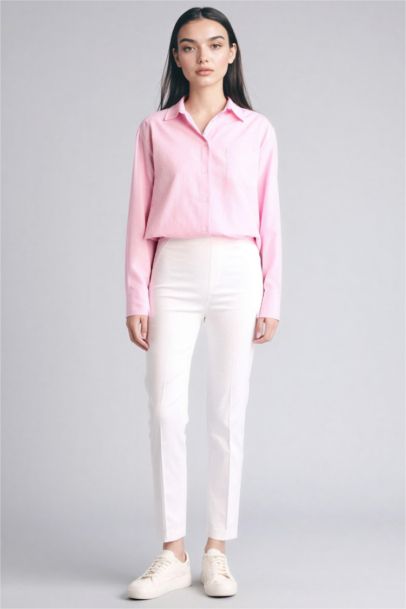 Oversize Fit Shirt Collar Oxford Striped Long Sleeve Shirt