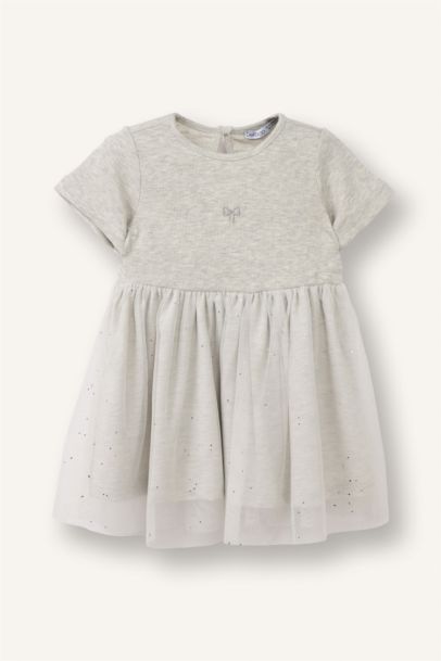 Simli Fitilli Kaşkorse Tütülü Elbise Kız Bebek