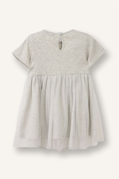 Simli Fitilli Kaşkorse Tütülü Elbise Kız Bebek