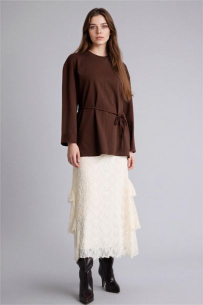 A Kesim Dantel Midi Etek