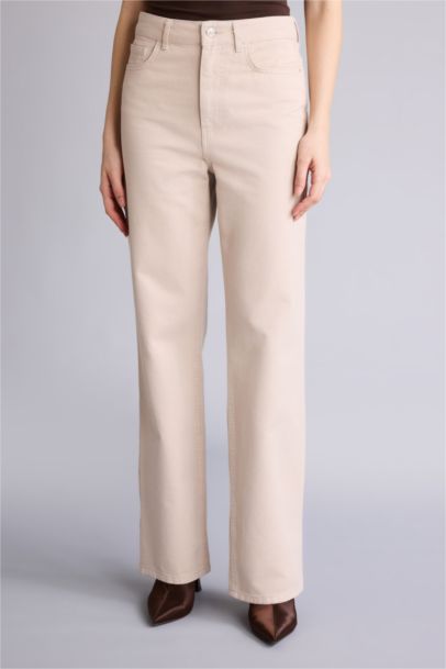 Straight Fit Regular Hem Gabardine Trousers