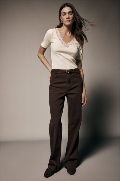Straight Fit Normal Waist Gabardine Trousers