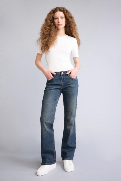 Düşük Bel Jean Yıkamalı Pantolon