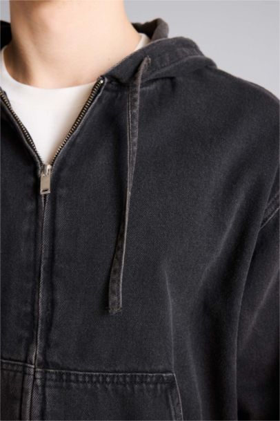 جاكيت قطن اوفر سايز بغطاء للرأس بسحاب