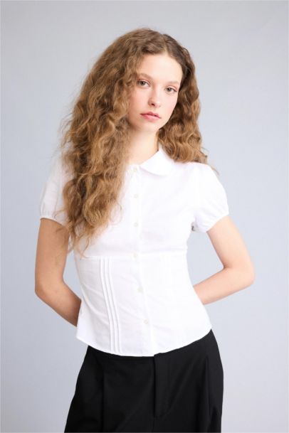 Fıtted Bebe Yaka Kısa Kollu Gömlek