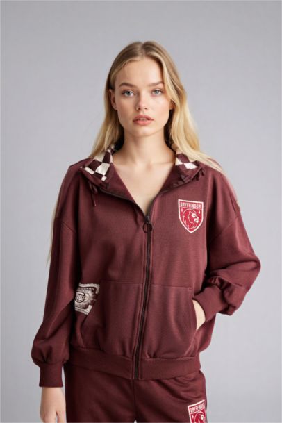 Harry Potter Oversıze Kapüşonlu Fermuarlı Sweatshirt
