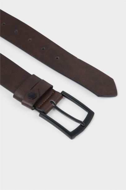 Erkek Dikdörtgen Toka Suni Deri Günlük Kemer