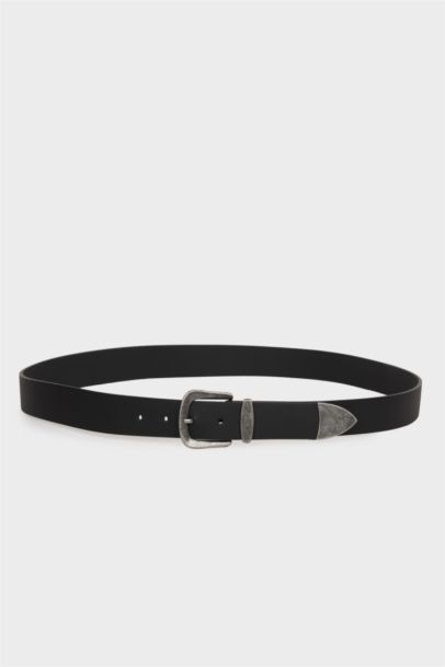 Erkek Dikdörtgen Toka Suni Deri Günlük Kemer