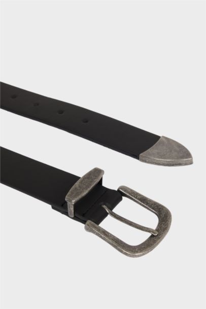 Erkek Dikdörtgen Toka Suni Deri Günlük Kemer