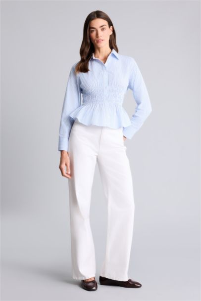 Fıtted Çizgili Poplin Gömlek