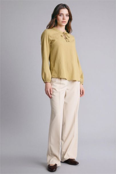 Regular Fit Crew Neck Long Sleeve Blouse