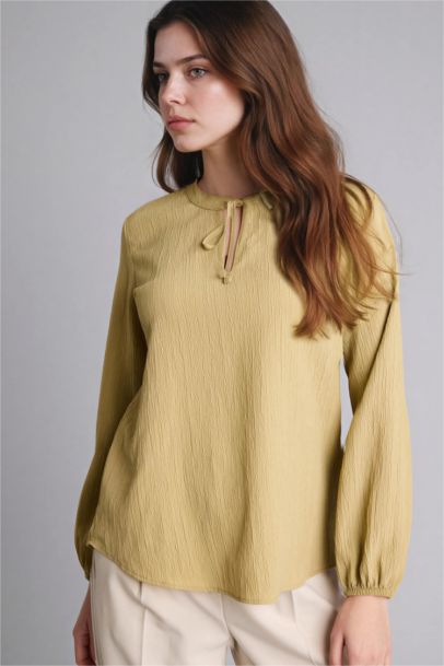 Regular Fit Crew Neck Long Sleeve Blouse