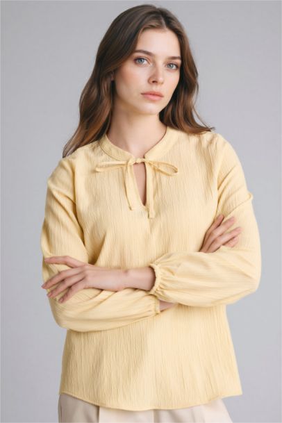 Regular Fit Crew Neck Long Sleeve Blouse