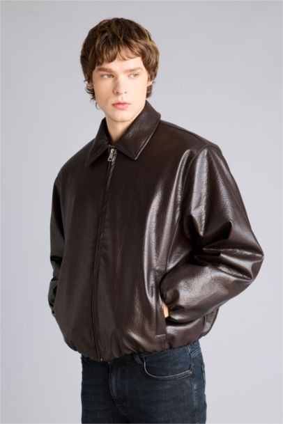 Boxy Fit Faux Leather Jacket