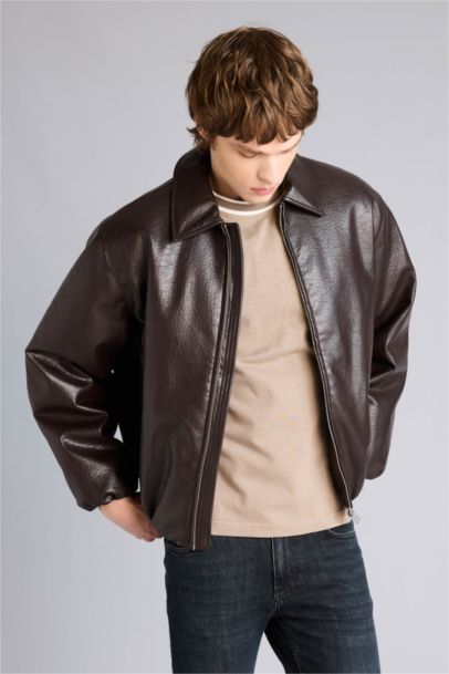 Boxy Fit Faux Leather Jacket