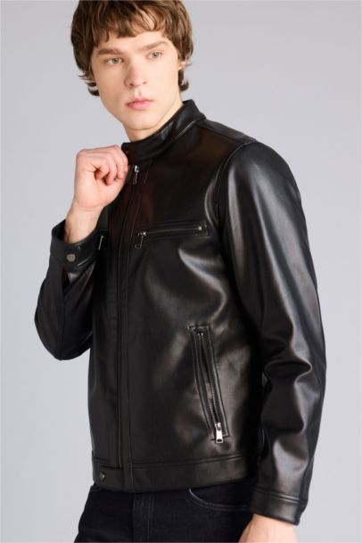 Slim Fit Faux Leather Jacket