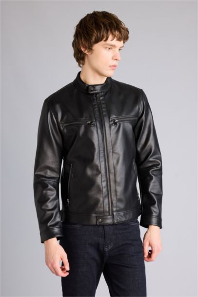 Slim Fit Faux Leather Jacket