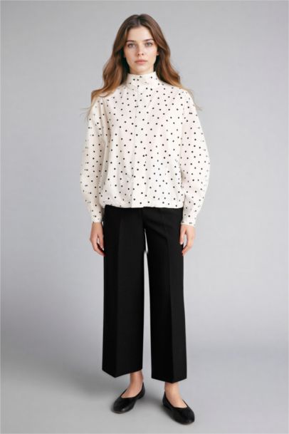 Regular Fıt Puantiye Poplin Uzun Kollu Tunik