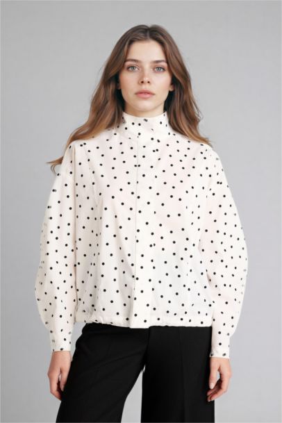 Regular Fıt Puantiye Poplin Uzun Kollu Tunik