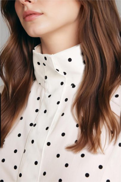 Regular Fıt Puantiye Poplin Uzun Kollu Tunik