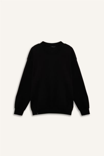 Boxy Fıt Bisiklet Yaka Pike Sweatshirt