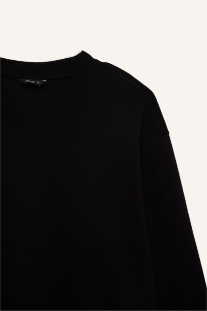 Boxy Fıt Bisiklet Yaka Pike Sweatshirt