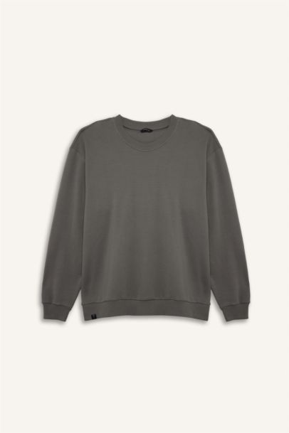 Boxy Fıt Bisiklet Yaka Pike Sweatshirt