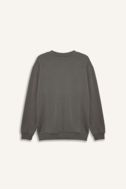 Boxy Fıt Bisiklet Yaka Pike Sweatshirt