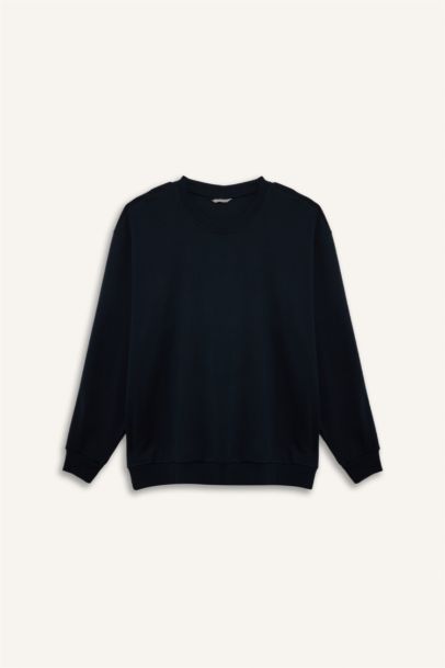 Boxy Fıt Bisiklet Yaka Pike Sweatshirt