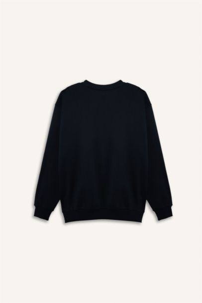 Boxy Fıt Bisiklet Yaka Pike Sweatshirt