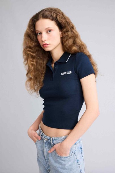 Fıtted Polo Yaka Ribana Tişört