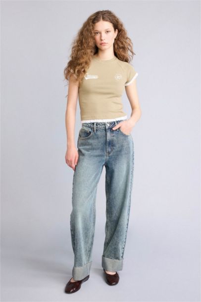 Fıtted Baskılı Ribana Tişört