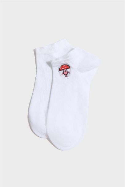 Kadın Nakışlı Dikişsiz 3'lü Pamuklu Patik Çorap