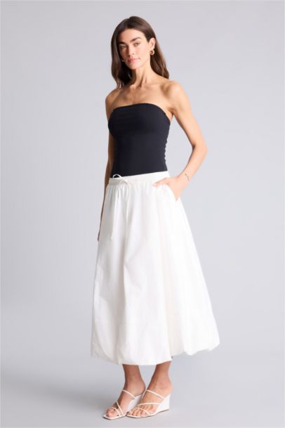 Balloon Fıt Normal Bel Poplin Midi Etek