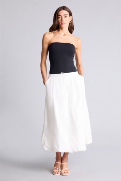 Balloon Fıt Normal Bel Poplin Midi Etek