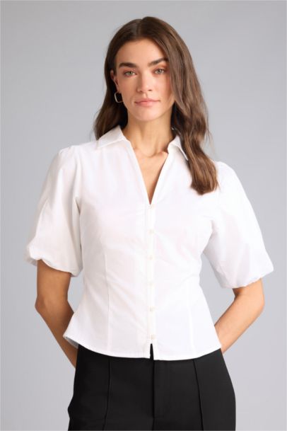 Fıtted Poplin Kısa Kollu Gömlek