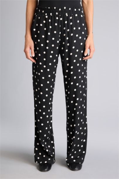 Wıde Leg Puantiyeli Yüksek Bel Viskon Pantolon