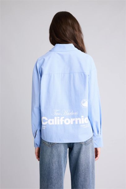 Oversize Fit Shirt Collar Poplin Slogan Long Sleeve Shirt