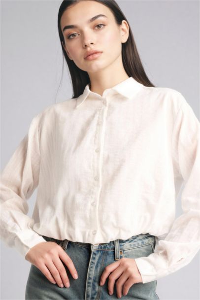 Oversize Fit Shirt Collar Cotton Long Sleeve Shirt