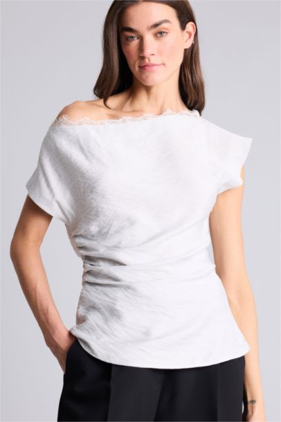 Fıtted Kayık Yaka Kısa Kollu Bluz