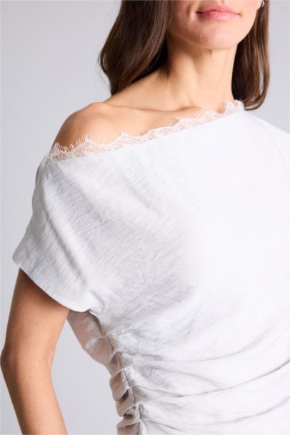 Fıtted Kayık Yaka Kısa Kollu Bluz