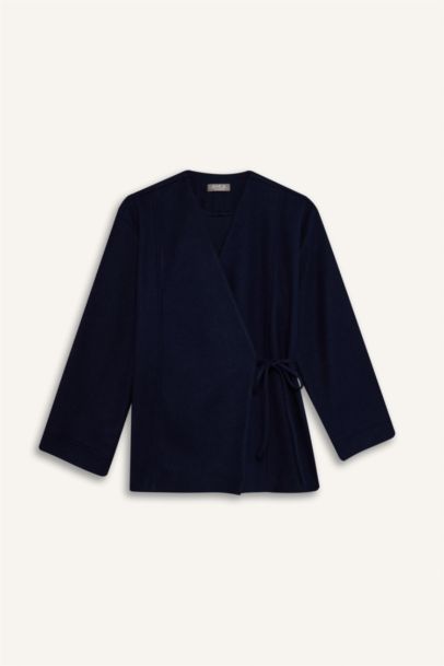 Fıtted İçi Yumuşak Tüylü Bağlamalı Hırka