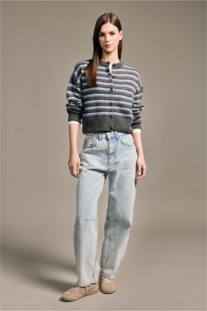 Çizgili Düğmeli Hırka