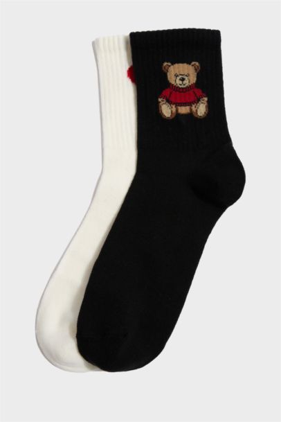 Kadın Ayıcıklı 2'li Pamuklu Uzun Çorap