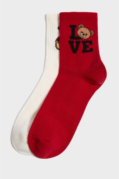 Kadın Ayıcıklı 2'li Pamuklu Uzun Çorap