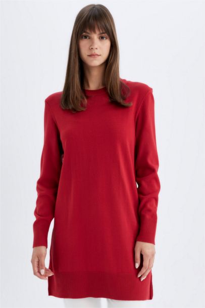 Regular Fit Crew Neck Basic Pullover Tunic