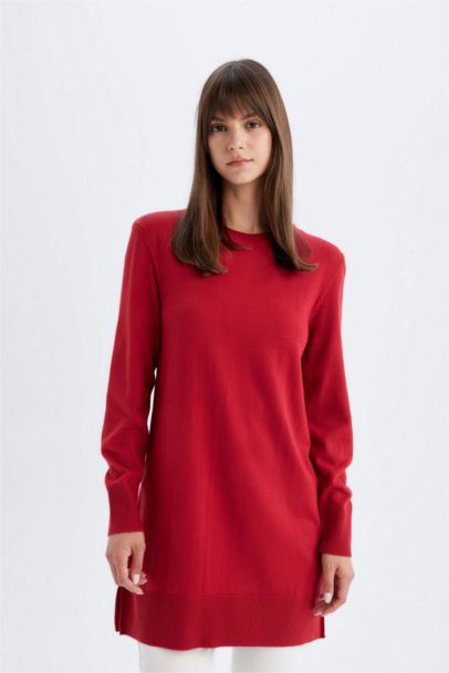 Regular Fit Crew Neck Basic Pullover Tunic